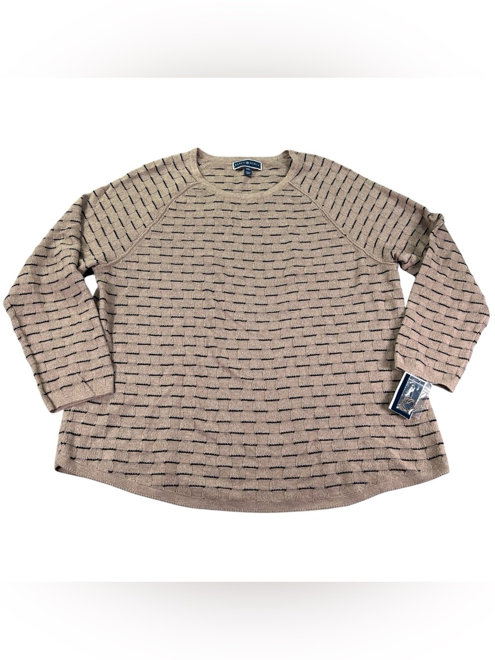 Karen Scott Striped Cotton Sweater Women’s XXL Taupe Black Raglan Crewneck NWT